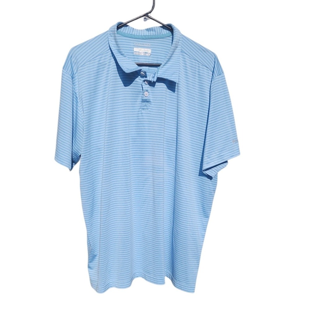 Columbia Omni-Wick Mens XL Blue Striped Short Sleeve Performance Polo Shirt